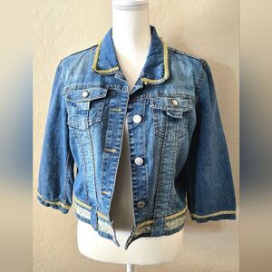 Stylish Denim Jacket with Gold Accents. Sz L